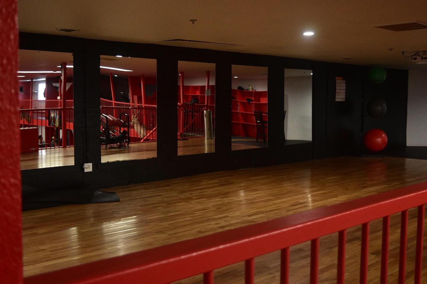Mirrored hardwood studio space inside FT Power Gym